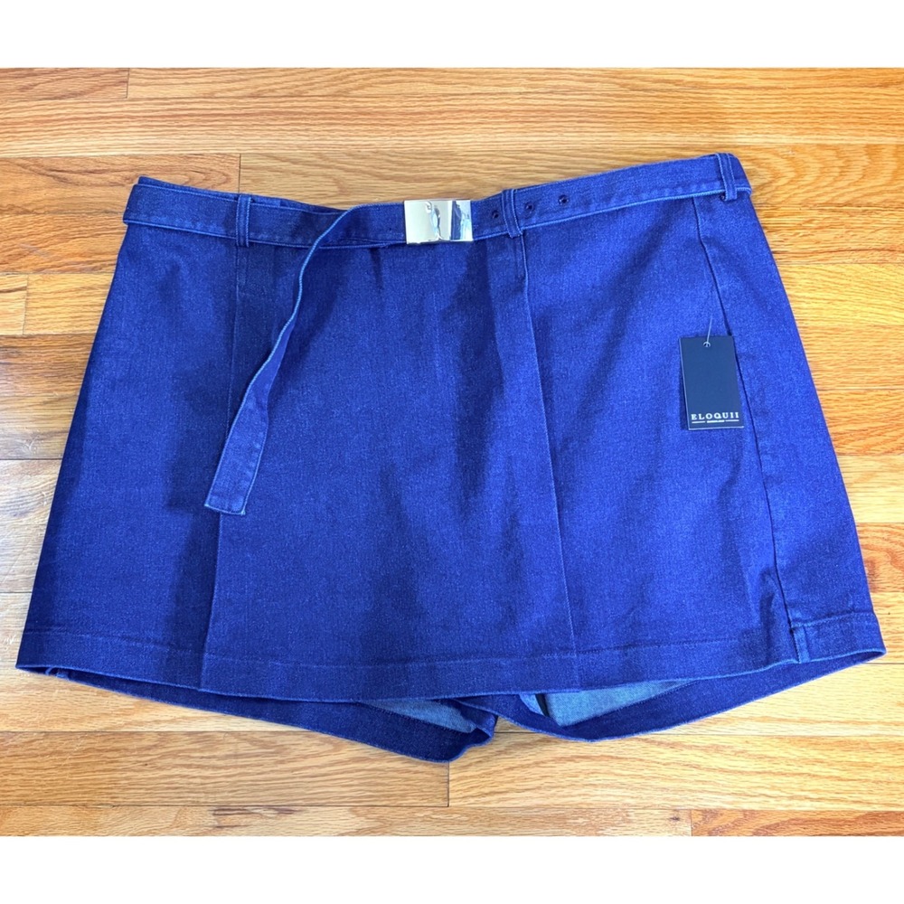 NWT Eloquii Womens Denim Skort Plus Size-18 Blue Wrap Front Belted Whimsy Chic